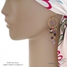 boucles d'oreilles uniques femme violet et vert, longues pendantes fait sur mesure en France