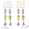 Boucles d'oreilles longues avec amétrine, améthyste, citrine en plaqué or ou en argent