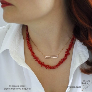 collier femme en corail rouge et finition en plaqué or ou argent massif fait main