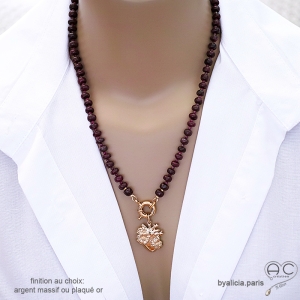 collier en pierre précieuse rubis avec grand fermoir bouée plaqué or ou argent fait sur mesure