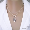 grand pendentif coeur fleuri en argent 925, bijou d'inspiration mexicain