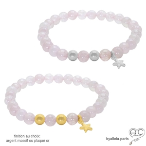 bracelet quartz rose femme ou homme pierre naturelle sur un élastique fait main sur mesure