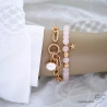 bracelet rose femme ou homme plaqué or et quartz rose fait à la main en France