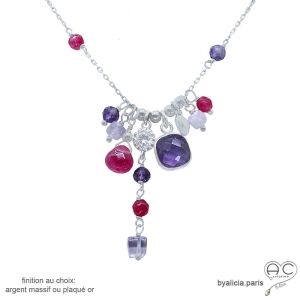 collier améthyste naturelle en argent massif 925, bijou fait main sur mesure