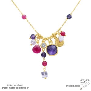 Collier améthyste et plaqué or, bijou artisanal fait main en France, création by Alicia