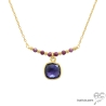 collier artisanal en améthyste facettée et perles rhodolite sur chaine plaqué or