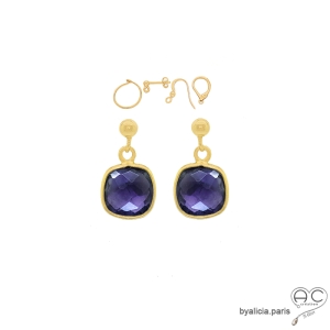 Paire de boucles d’oreilles améthyste avec attaches dorées, fait main en France
