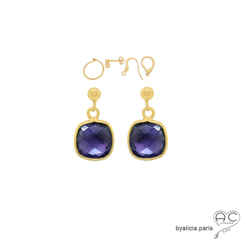 Paire de boucles d’oreilles améthyste avec attaches dorées, fait main en France Paire de boucles d’oreilles améthyste avec attaches dorées, fait main en France
