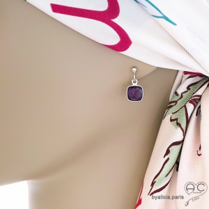 boucles d'oreilles améthyste et argent 925 femme fait main en France