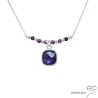 Collier améthyste entouré des petites grenats  sur une chaîne en argent massif, ras de cou, création by Alicia