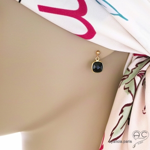 boucles femme onyx noire plaqué or réalisé à la main en france