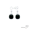 Boucles d'oreilles agate noire et argent, pierre naturelle, pendantes, fait main
