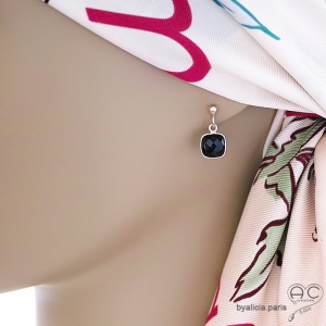 boucles femme onyx noire argent 925 réalisé à la main en france