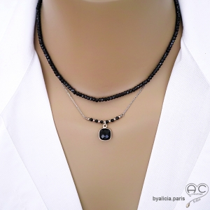 collier pierre naturelle noire agate argent bijou créateur