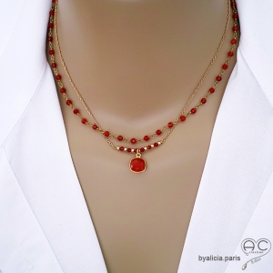 ras de cou doré et pierre naturelle orange cornaline réalisé à la main sur mesure