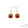 Paire de boucles d’oreilles cornaline avec attaches dorées, fait main en France