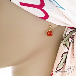 Boucles d'oreilles cornaline et plaqué or, pierre naturelle, pendantes, fait main, création by Alicia