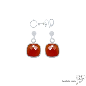 Boucles d'oreilles cornaline et argent massif 925, pierre naturelle, pendantes, création by Alicia