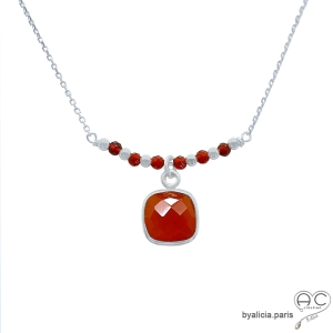 collier orange femme en cornaline et argent fait main en France