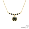 collier femme quartz fumé et plaqué or fait main en France