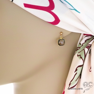 boucles femme pierre naturelle marron et plaqué or fait à la main en France