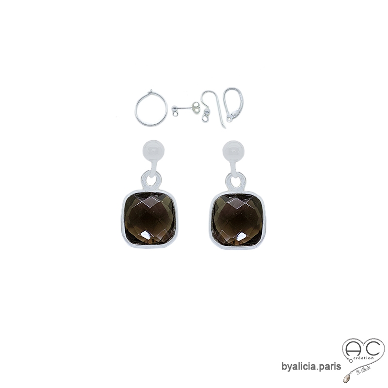 Boucles d'oreilles quartz fumé et argent massif 925, pierre naturelle, pendantes, création by Alicia Boucles d'oreilles quartz fumé et argent massif 925, pierre naturelle, pendantes, création by Alicia