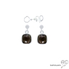 Boucles d'oreilles quartz fumé et argent massif 925, pierre naturelle, pendantes, création by Alicia