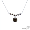 collier ras de cou femme en quartz fumé et argent 925, bijou artisanal