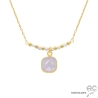 collier en quartz rose et opale rose, plaqué or 3 microns,  ras de cou femme en pierres naturelles fait main