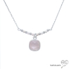 collier en quartz rose et opale rose, argent massif 925,  ras de cou femme en pierre naturelle fait main en France