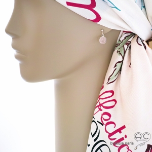 boucles femme roses en argent et quartz rose fait sur mesure à la main