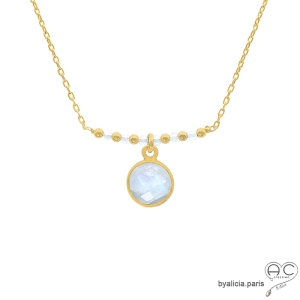 Collier pierre de lune entouré des petites pierres de lune sur une chaîne en plaqué or, fait main, création by Alicia
