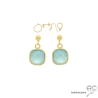 Boucles d'oreilles calcédoine aqua et plaqué or, pierre naturelle verte, fait main, création by Alicia