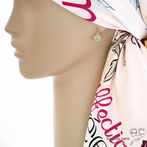 boucles femme vertes en pierre naturelle et plaqué or fait main sur mesure en France