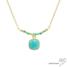 Collier amazonite entouré des petites turquoises sur une chaîne en plaqué or, ras de cou, fait main, création by Alicia