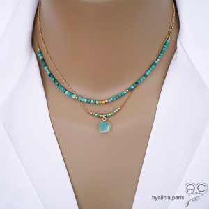 collier pierre naturelle amazonite et plaqué or fait main sur mesure