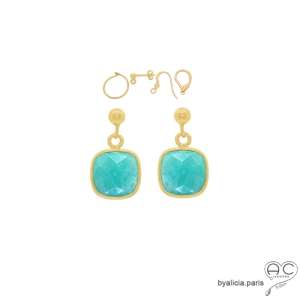 Boucles d'oreilles amazonite et plaqué or, pierre naturelle, pendantes, création by Alicia