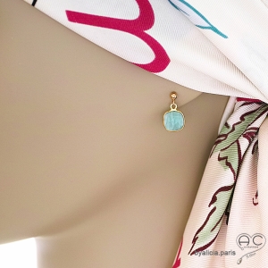 Boucles d'oreilles amazonite et plaqué or, pierre naturelle, pendantes, création by Alicia