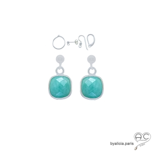 Boucles d'oreilles amazonite et argent massif 925, pierre naturelle, pendantes, création by Alicia
