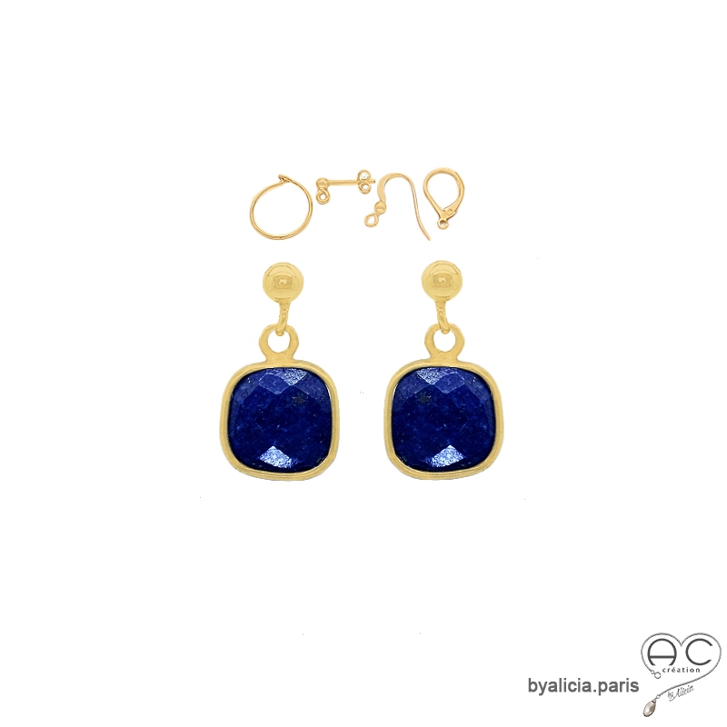 Boucles d'oreilles lapis lazuli et plaqué or, pierre naturelle bleue, pendantes, création by Alicia Boucles d'oreilles lapis lazuli et plaqué or, pierre naturelle bleue, pendantes, création by Alicia