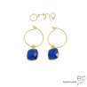 boucles d'oreilles en lapis lazuli et plaqué or 3 microns, boucles femme pendantes en pierre naturelle bleu roi fait main