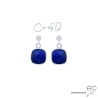 Boucles d'oreilles lapis lazuli carré, pierre naturelle et argent 925, pendantes, création by Alicia