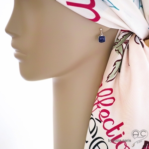 boucles d'oreilles en lapis lazuli et argent massif 925, boucles femme pendantes en pierre naturelle bleu profond fait main