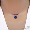 collier en lapis lazuli et argent massif 925,  ras de cou femme en pierre naturelle bleue profond fait main en France
