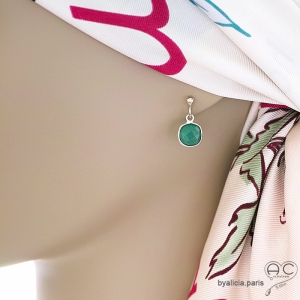 Boucles d'oreilles agate verte carré, pierre naturelle et argent massif, fait main, création by Alicia