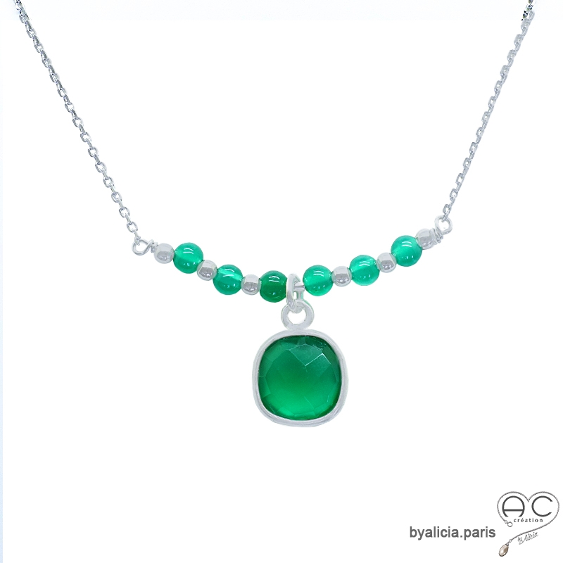 ras de cou en agate verte (onyx) et argent massif 925 collier verte femme délicat raffiné artisanal ras de cou en agate verte (onyx) et argent massif 925 collier verte femme délicat raffiné artisanal