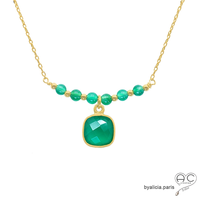 ras de cou vert femme pierre onyx vert agate verte plaqué or collier choker artisanal fait main en France