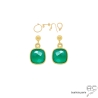 Boucles d'oreilles agate verte carré, pierre naturelle et plaqué or, fait main, création by Alicia