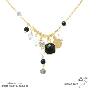 Collier onyx noire et argent massif 925, bijou artisanal fait main en France, création by Alicia