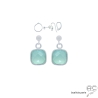 Boucles d'oreilles calcédoine aqua et argent, pierre naturelle, pendantes, fait main sur mesure